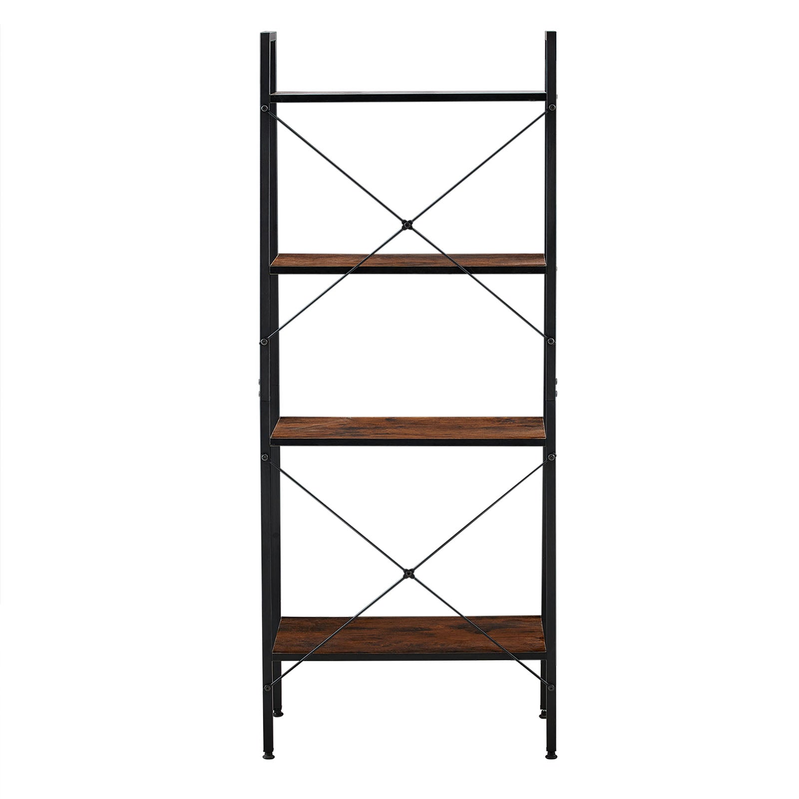 GRAPE 4-Tier Ladder Shelf with Metal Frame - Rustic Brown