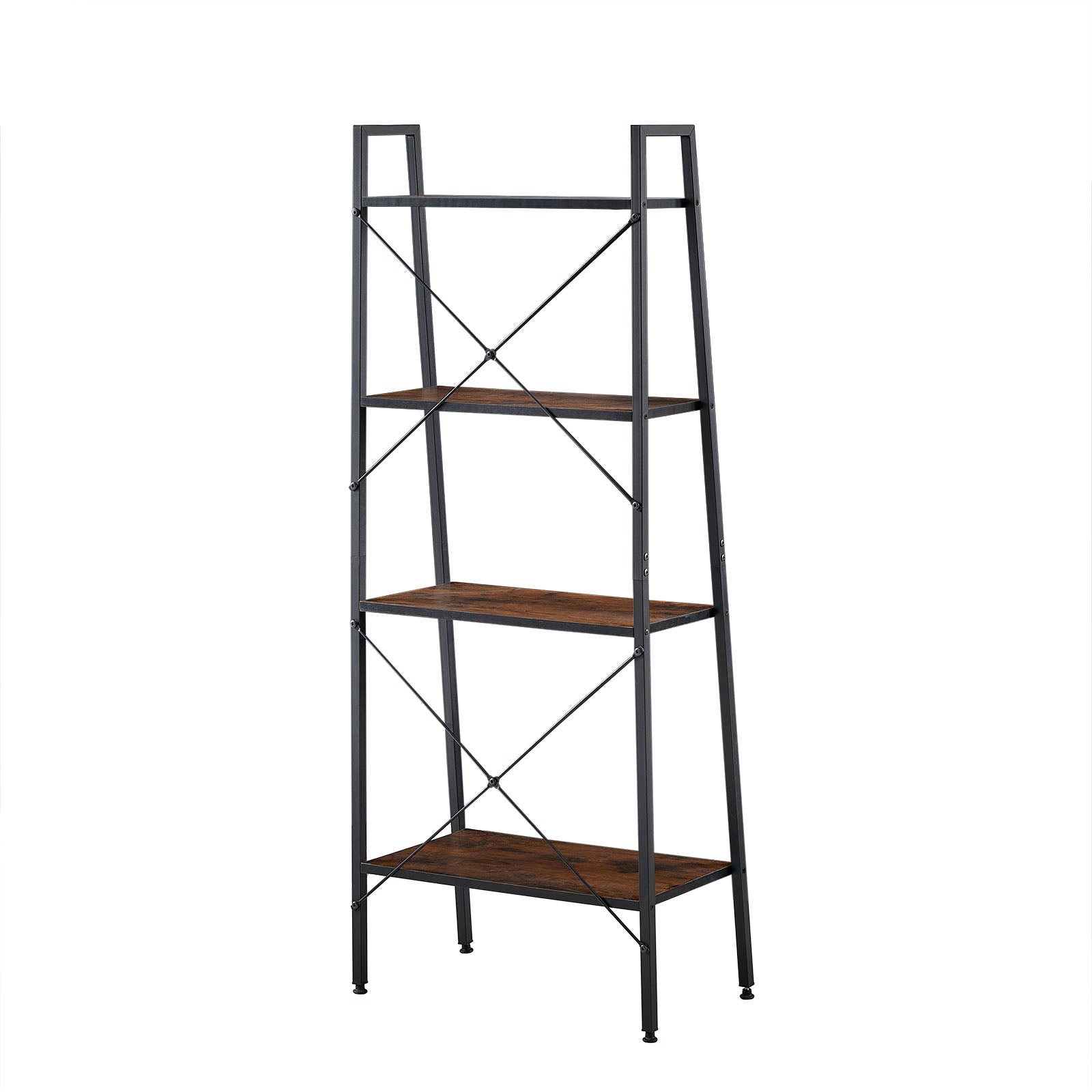 GRAPE 4-Tier Ladder Shelf with Metal Frame - Rustic Brown