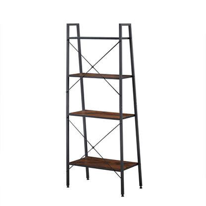 GRAPE 4-Tier Ladder Shelf with Metal Frame - Rustic Brown