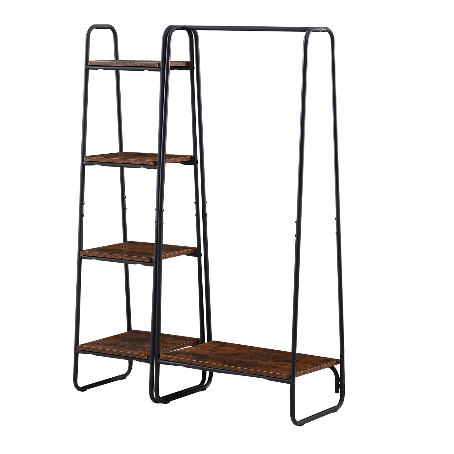 HAZEL Clothes Rail Metal with 4-Tier Shelves - Brown