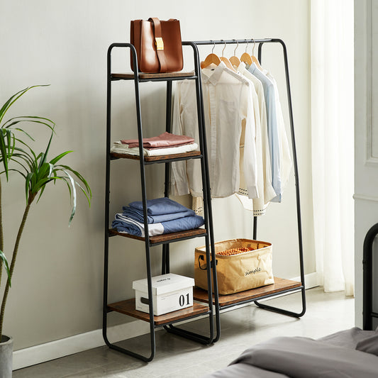 HAZEL Clothes Rail Metal with 4-Tier Shelves - Brown