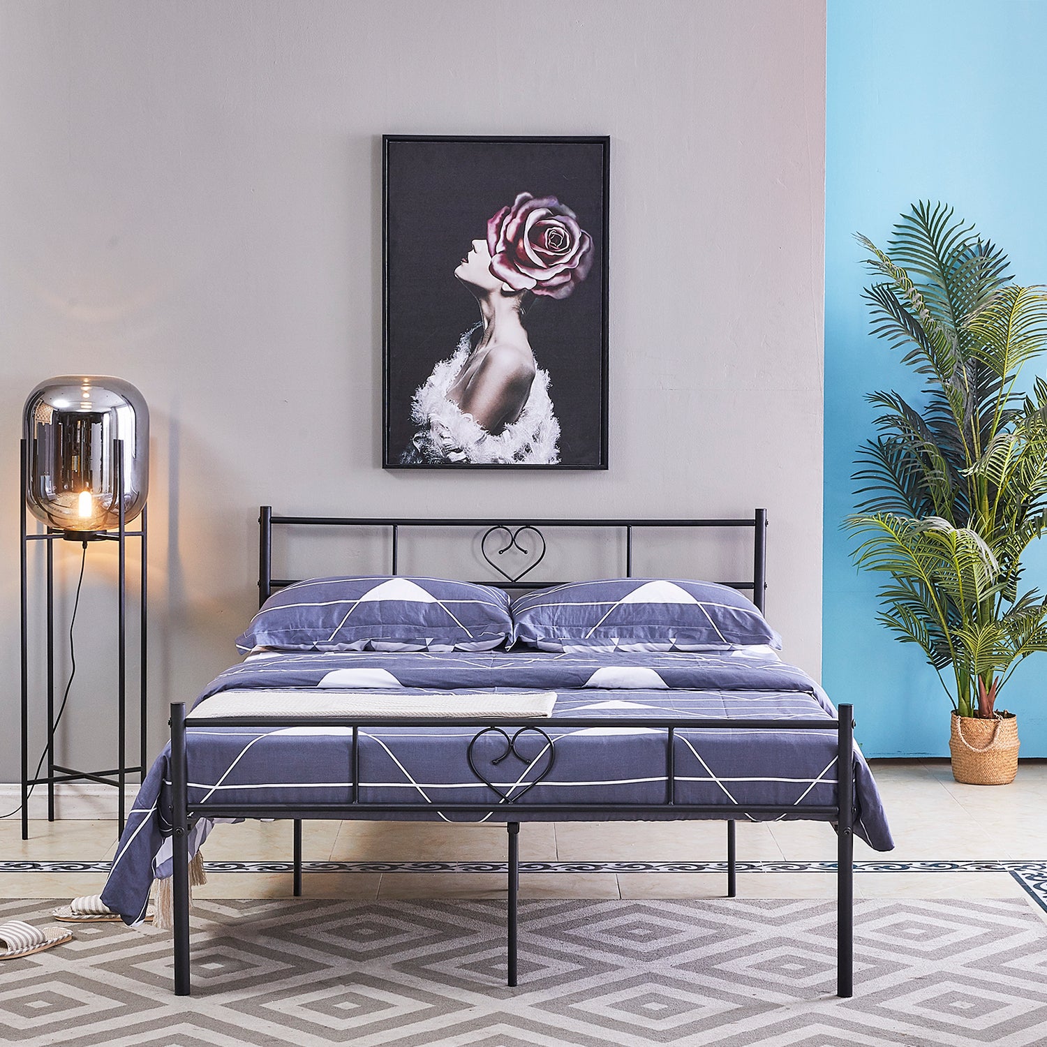 Heart-shaped Single/Double Metal Bed 94 * 196 cm/143 * 196 cm - Black