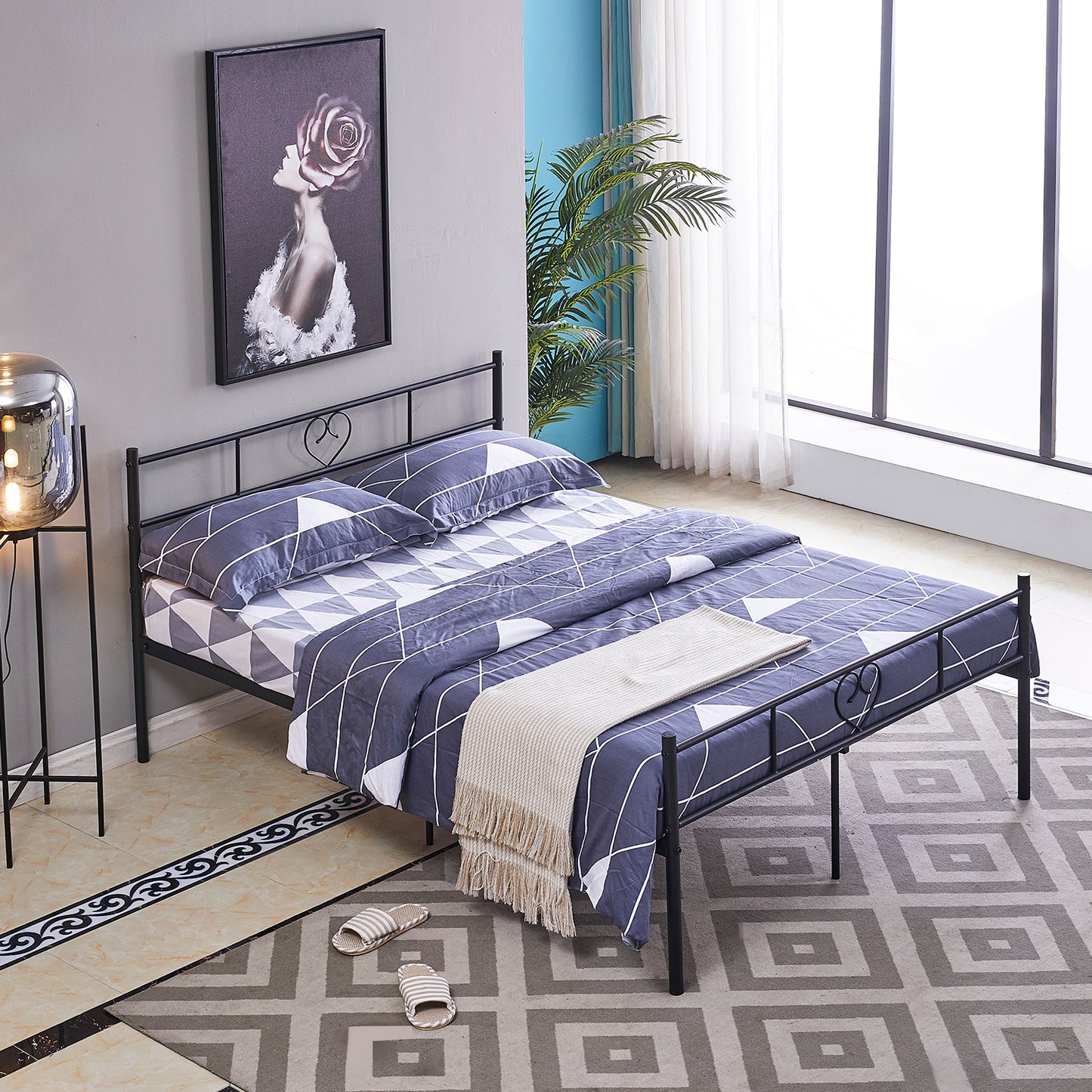 Heart-shaped Single/Double Metal Bed 94 * 196 cm/143 * 196 cm - Black