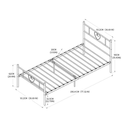 Heart-shaped Single/Double Metal Bed 94 * 196 cm/143 * 196 cm - Black