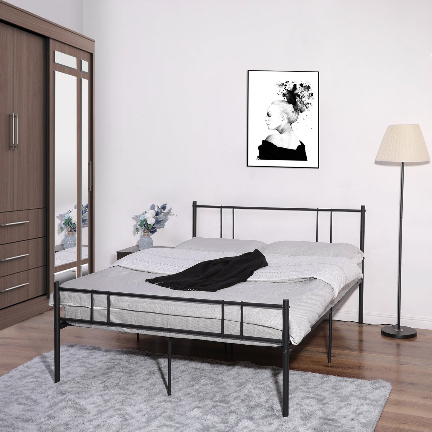 LOCARNO Single/Double Metal Bed 94 * 196 cm/143 * 196 cm - Black