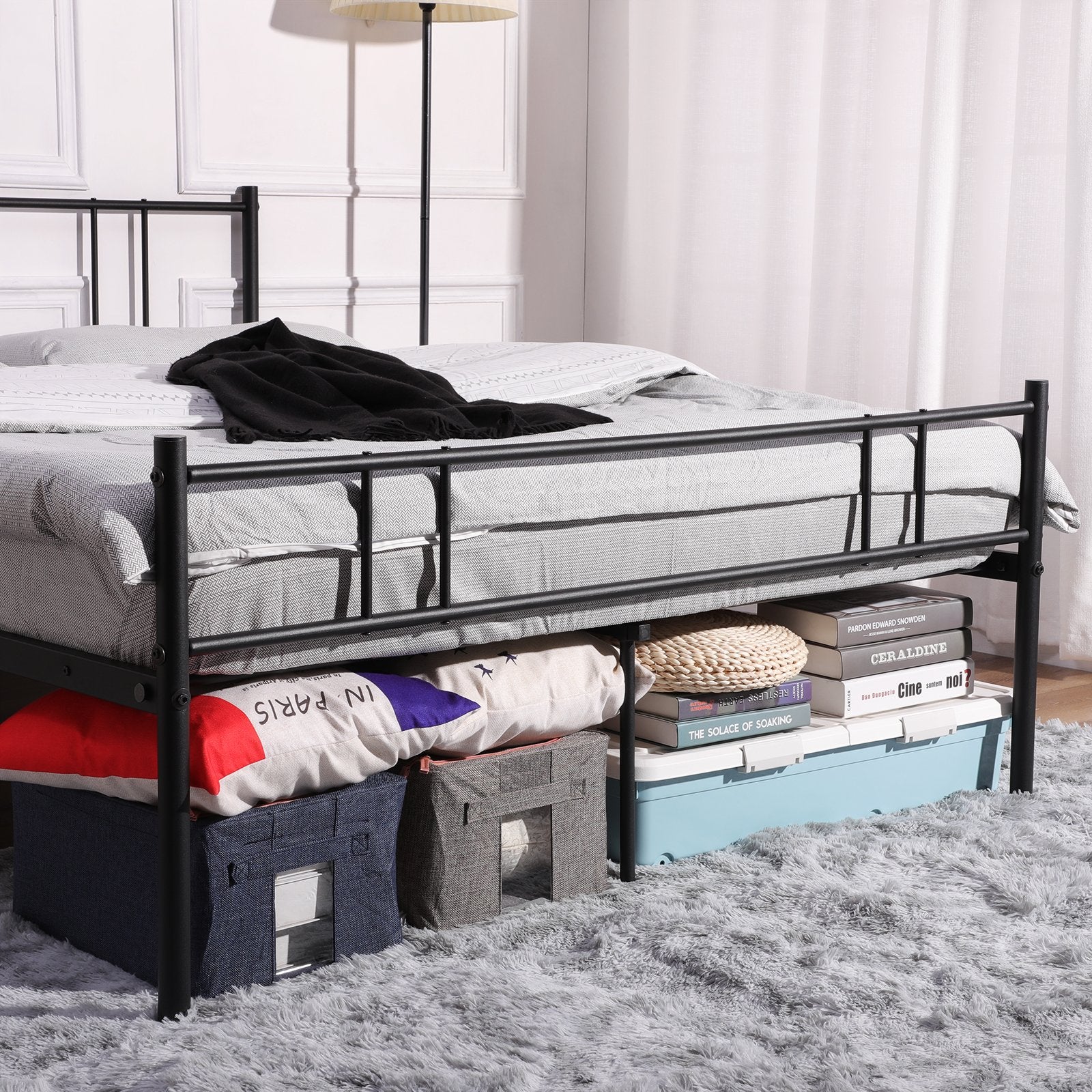 LOCARNO Single/Double Metal Bed 94 * 196 cm/143 * 196 cm - Black