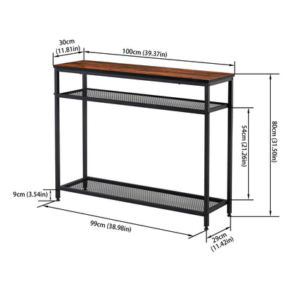 HAW 3-Tier Console Table with Storage Shelf - Rustic Brown