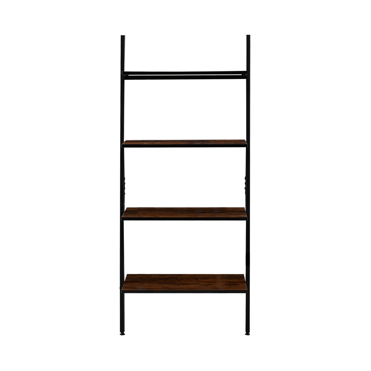 PAW Rustic Ladder Bookshelf, 4-Tier Ladder Shelf Standing Leaning Book Shelves - Rustic Brown