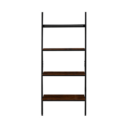 PAW Rustic Ladder Bookshelf, 4-Tier Ladder Shelf Standing Leaning Book Shelves - Rustic Brown