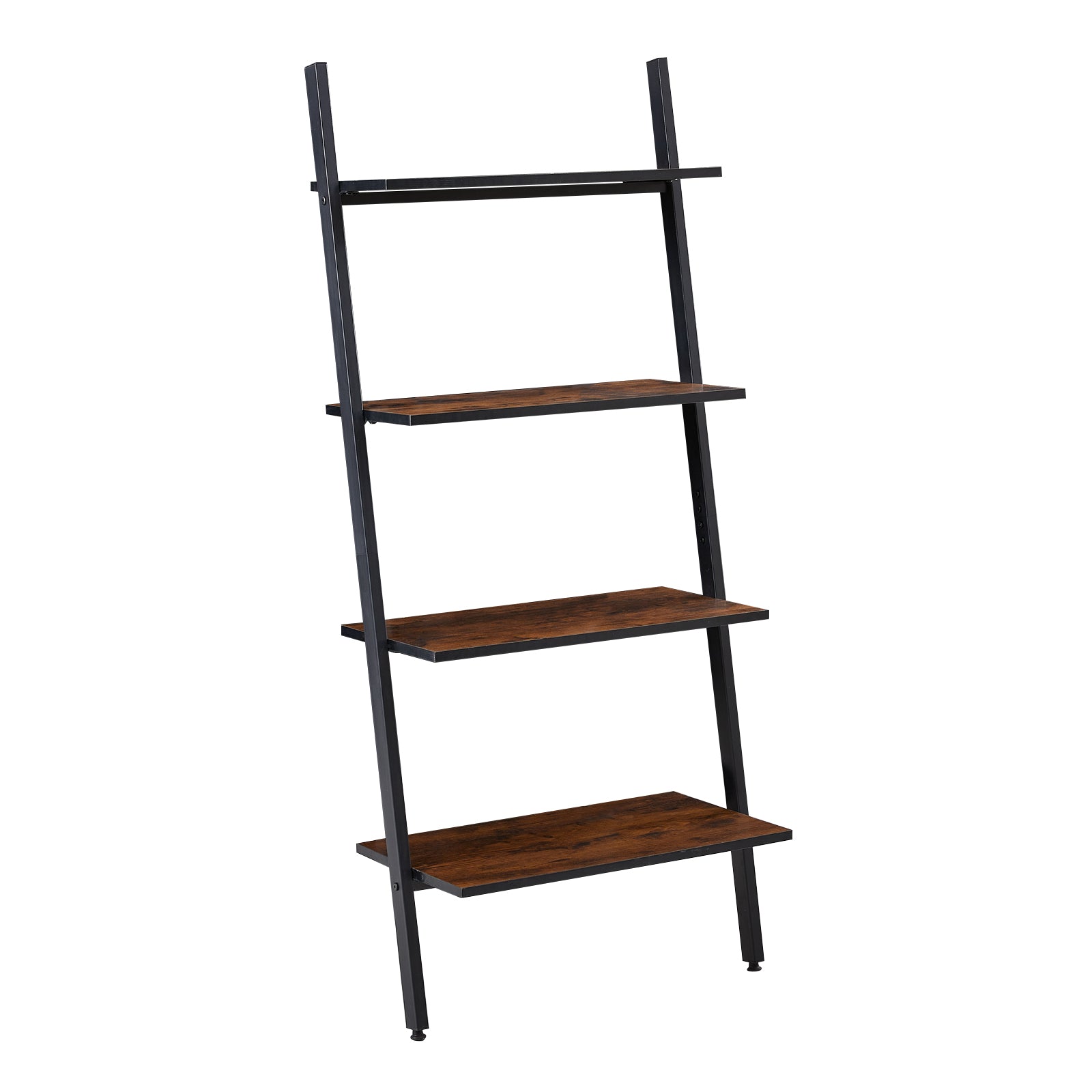 PAW Rustic Ladder Bookshelf, 4-Tier Ladder Shelf Standing Leaning Book Shelves - Rustic Brown