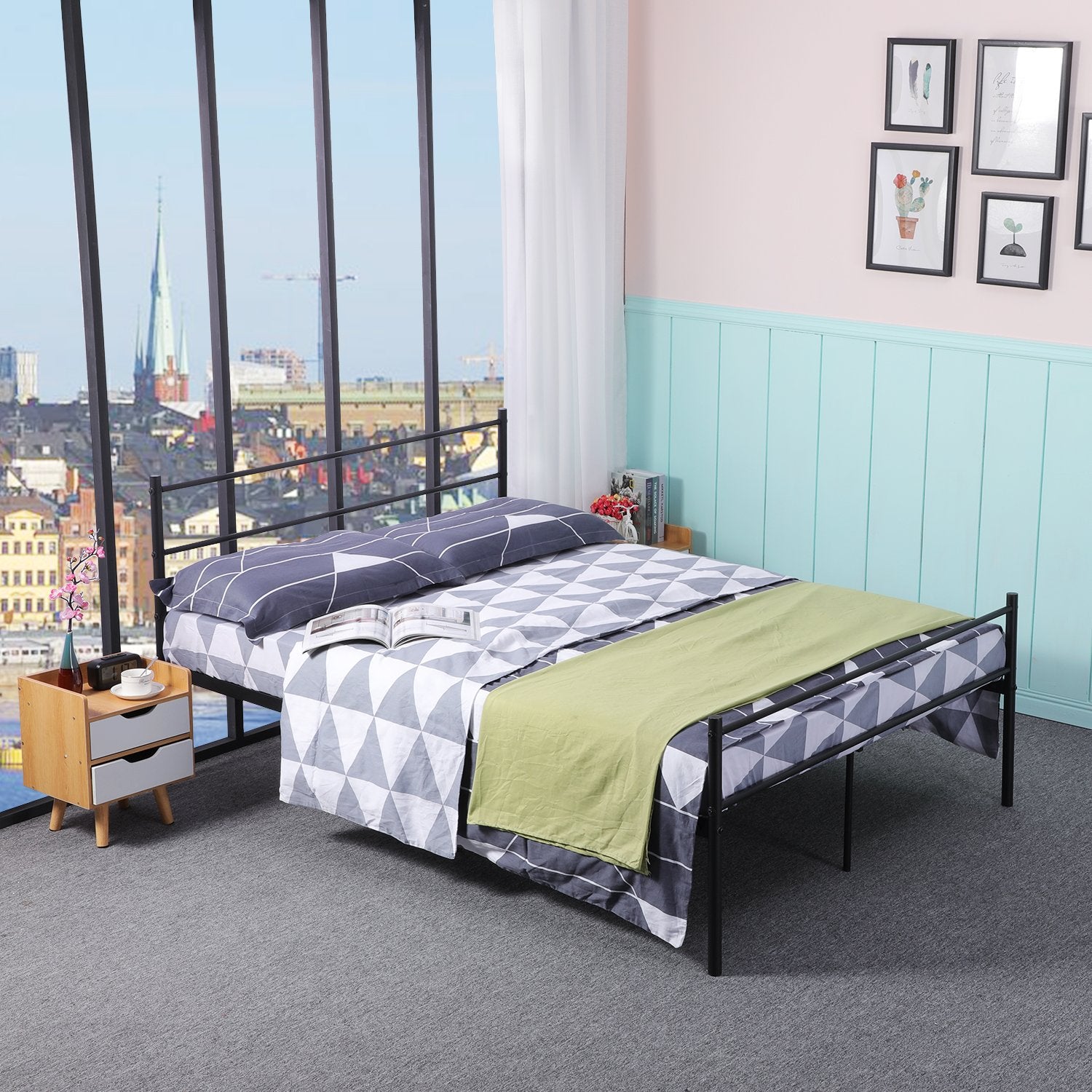 PRIMO Single/Double Metal Bed 94 * 196 cm/143 * 196 cm - Black/White