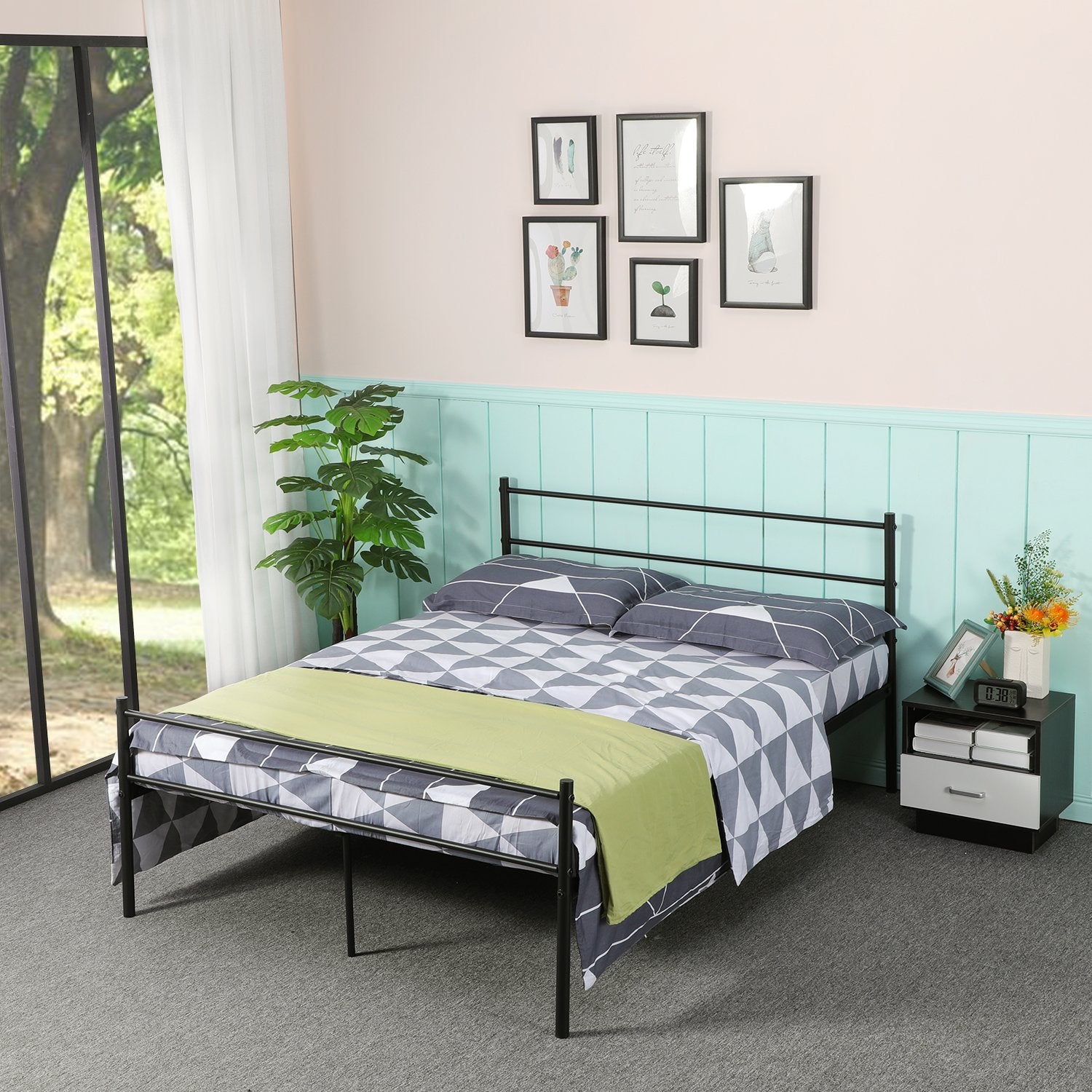 PRIMO Single/Double Metal Bed 94 * 196 cm/143 * 196 cm - Black/White