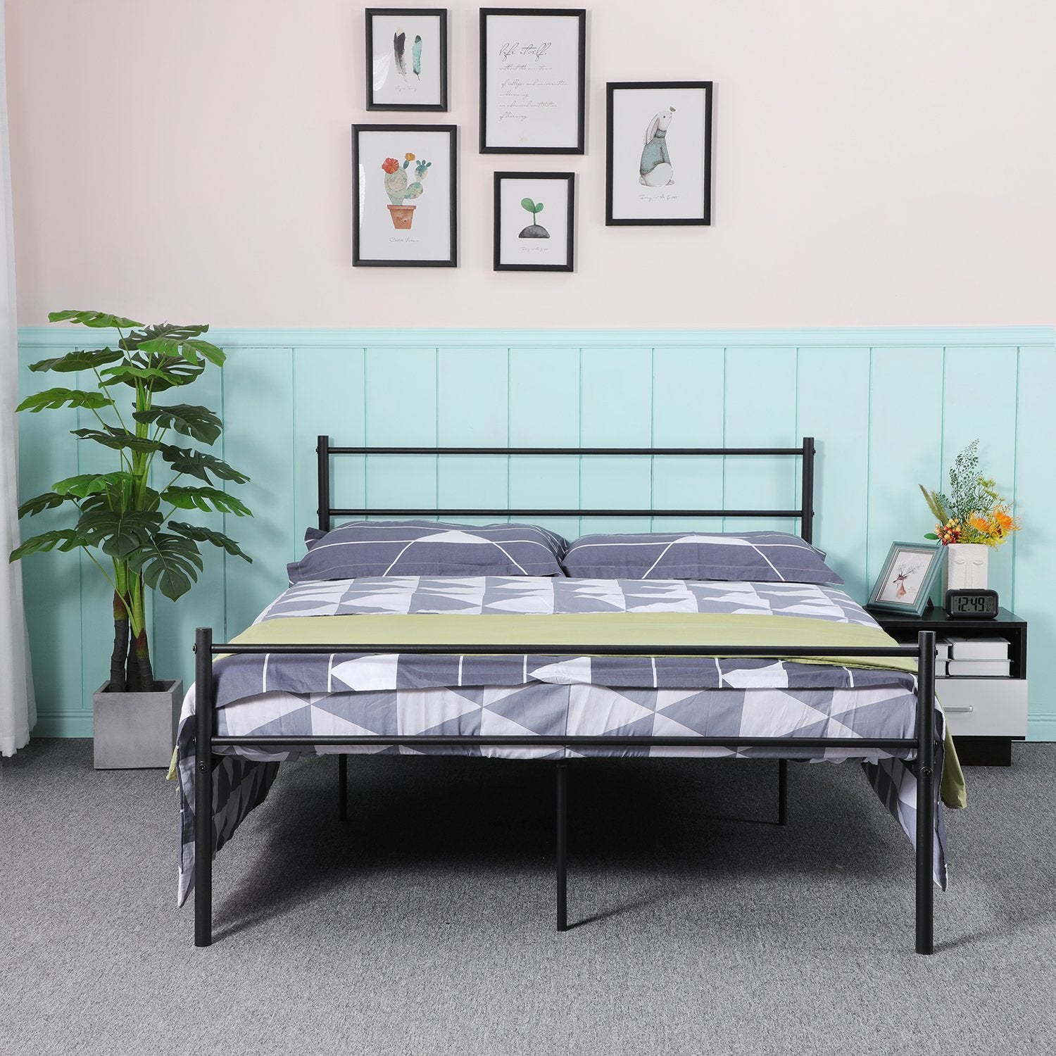 PRIMO Single/Double Metal Bed 94 * 196 cm/143 * 196 cm - Black/White