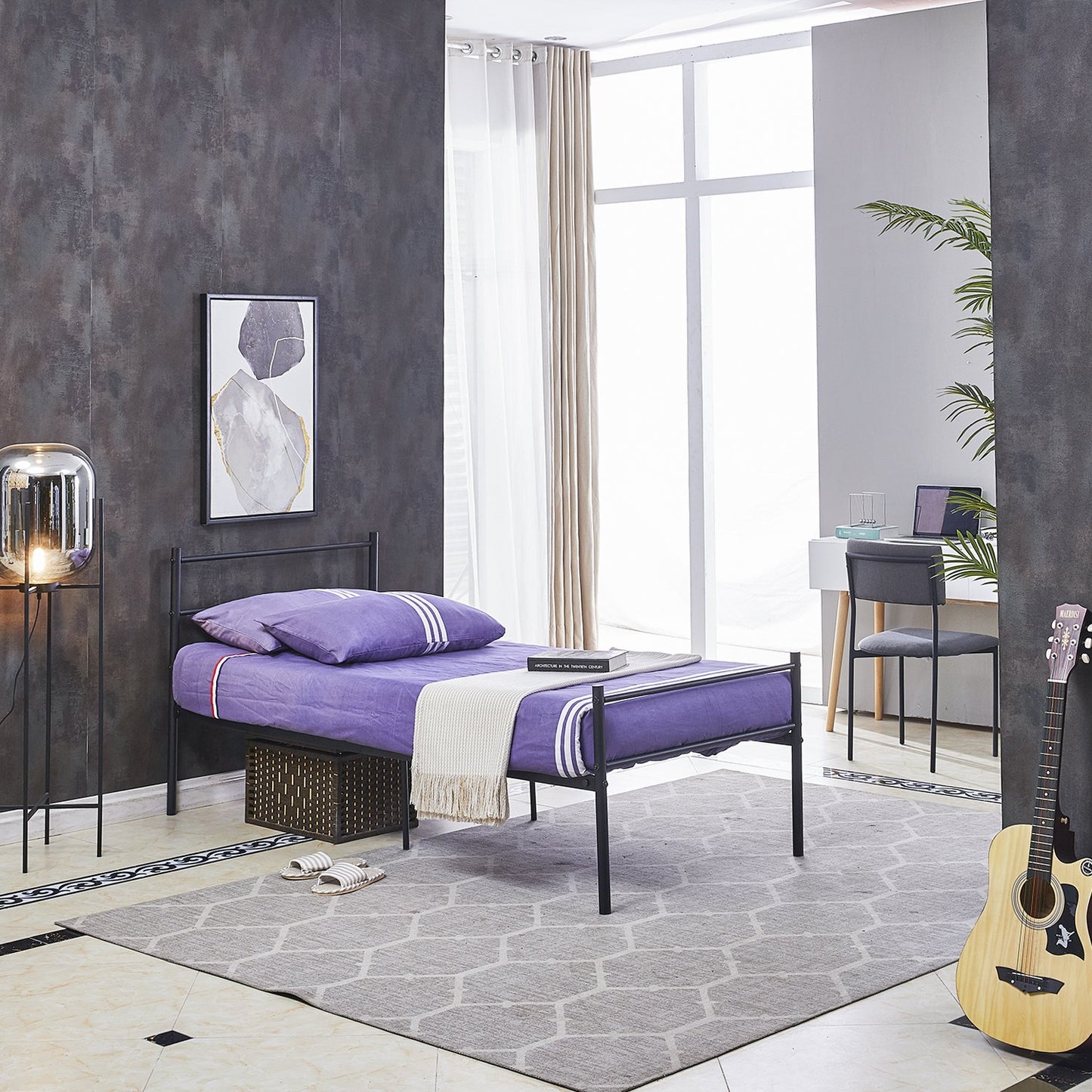 PRIMO Single/Double Metal Bed 94 * 196 cm/143 * 196 cm - Black/White
