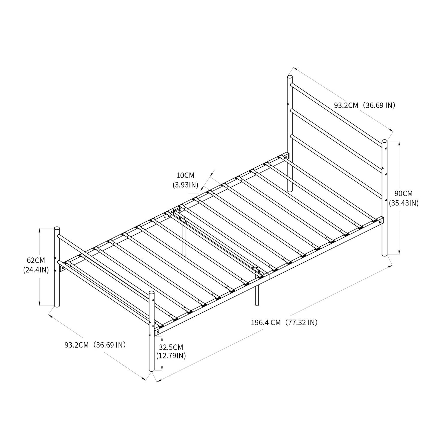 PRIMO Single/Double Metal Bed 94 * 196 cm/143 * 196 cm - Black/White
