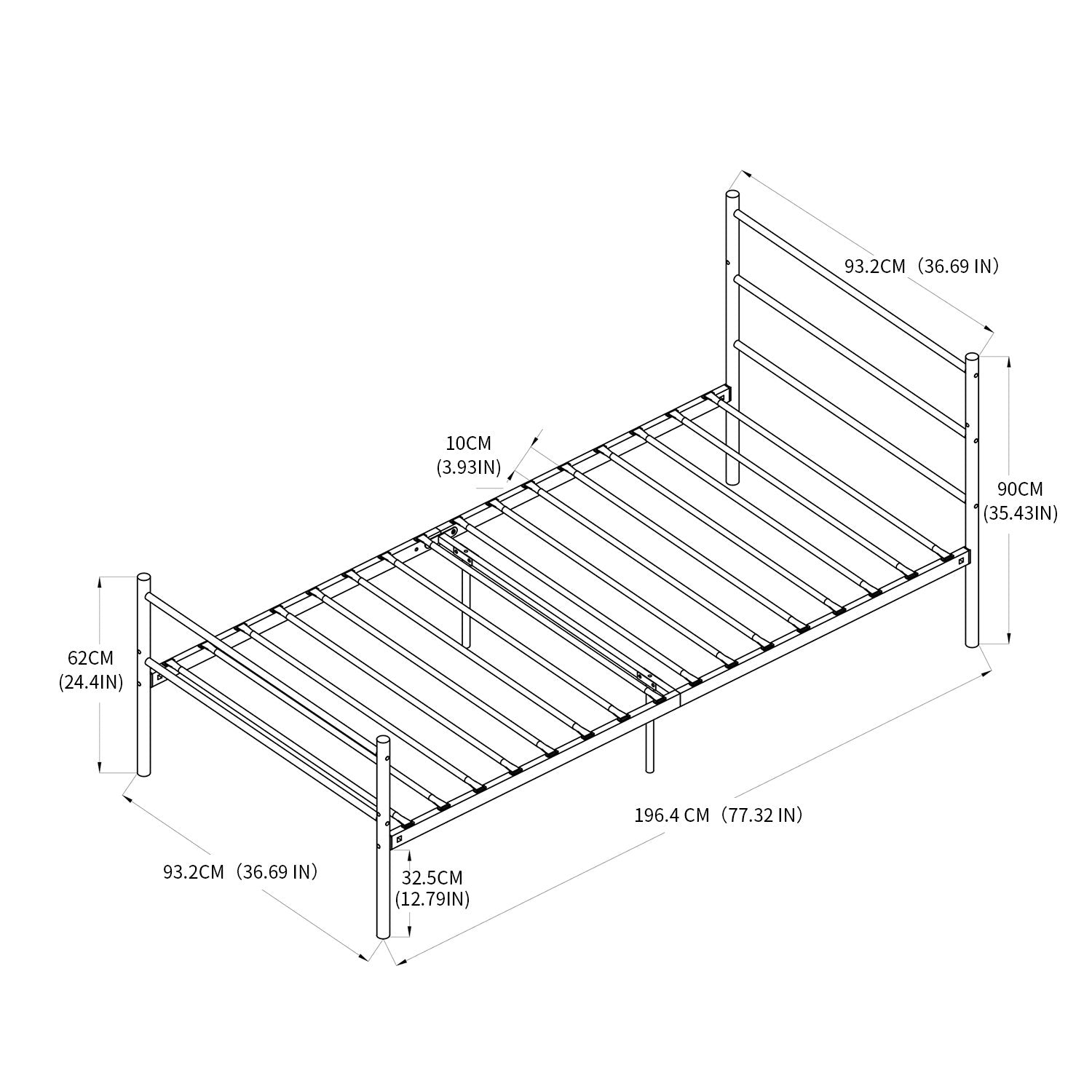 PRIMO Single/Double Metal Bed 94 * 196 cm/143 * 196 cm - Black/White
