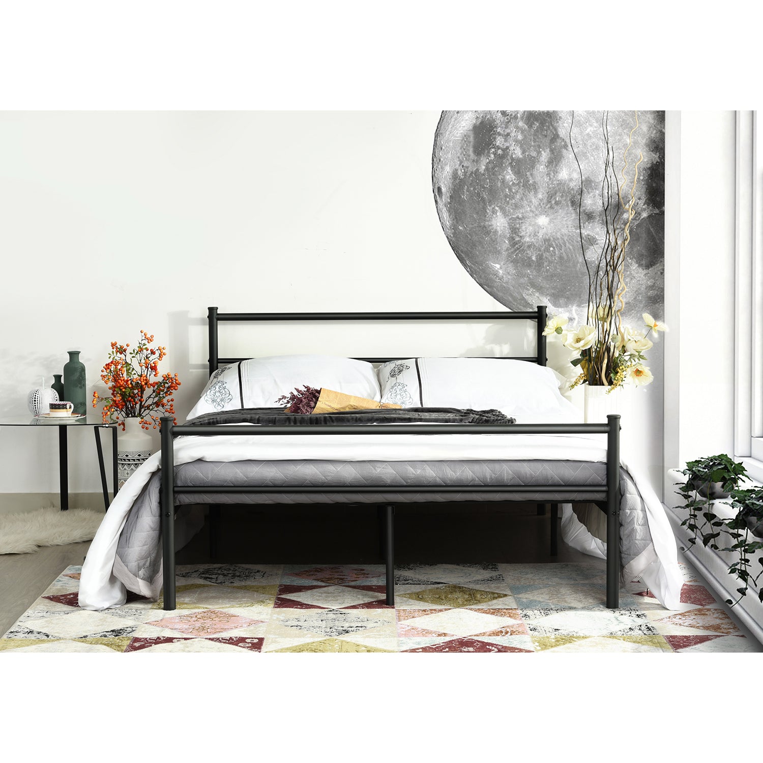 PRIMO Single/Double Metal Bed 94 * 196 cm/143 * 196 cm - Black/White