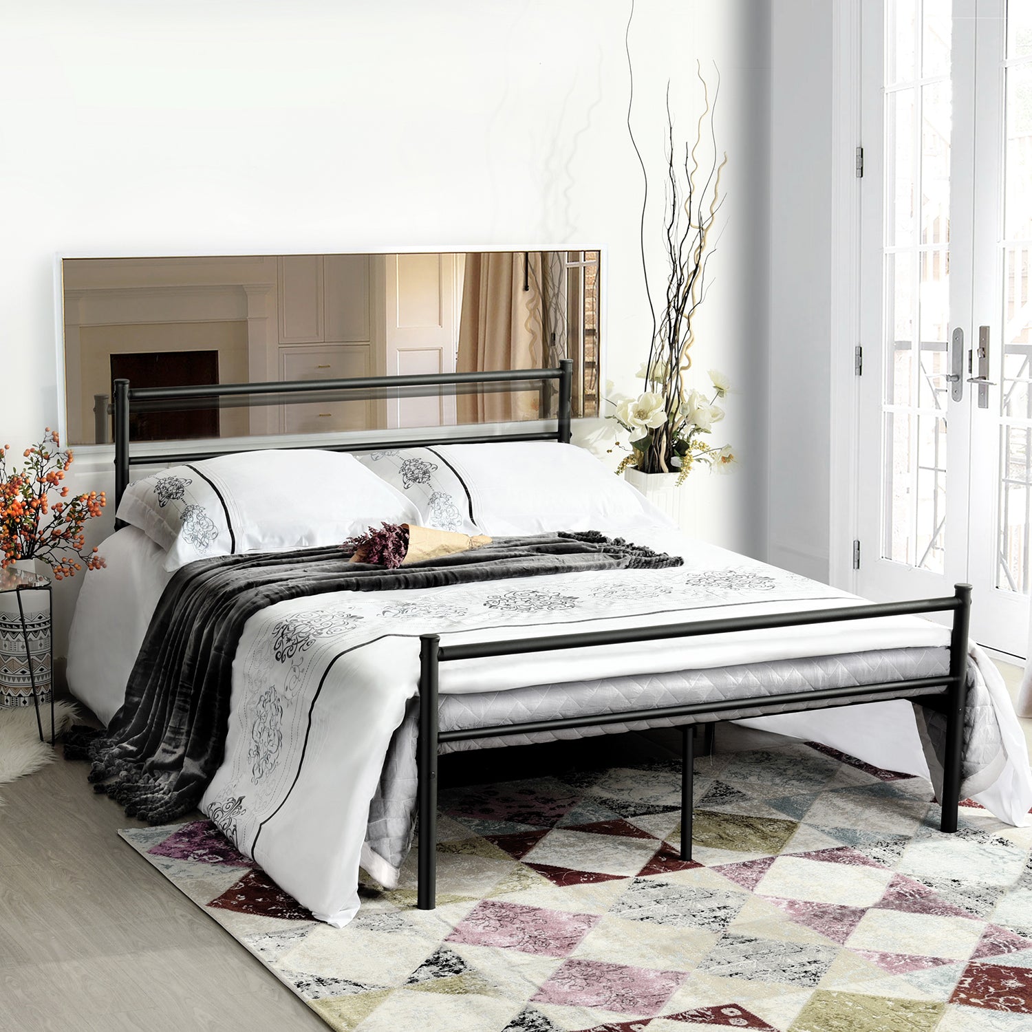 PRIMO Single/Double Metal Bed 94 * 196 cm/143 * 196 cm - Black/White