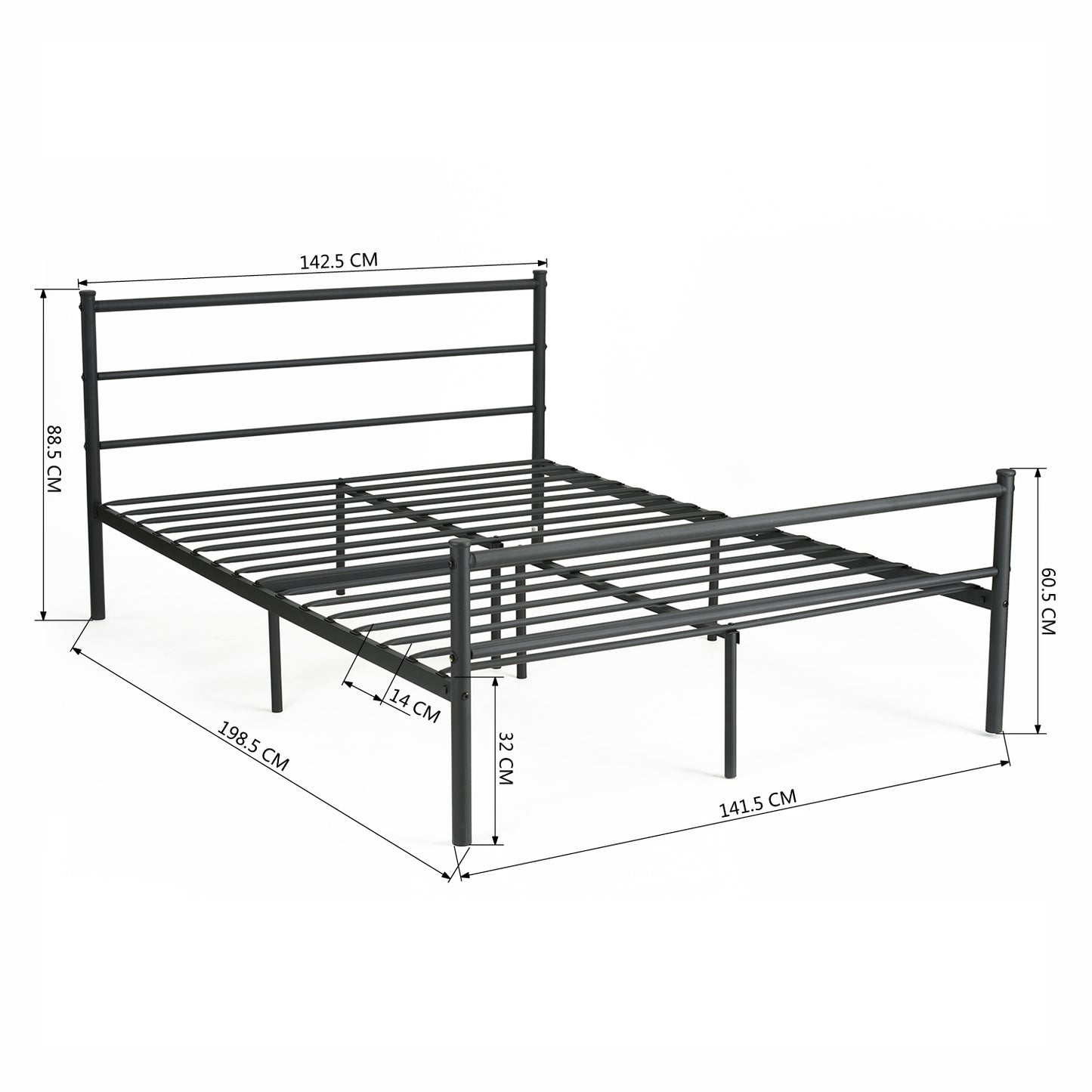PRIMO Single/Double Metal Bed 94 * 196 cm/143 * 196 cm - Black/White
