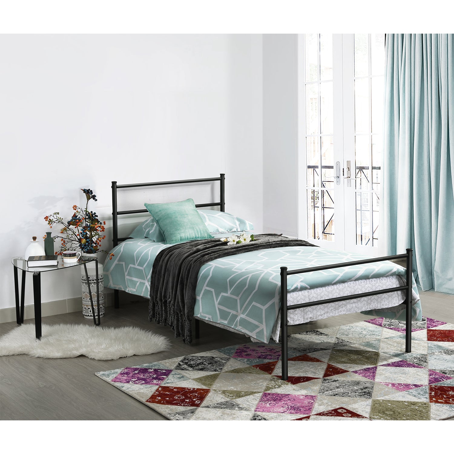 PRIMO Single/Double Metal Bed 94 * 196 cm/143 * 196 cm - Black/White