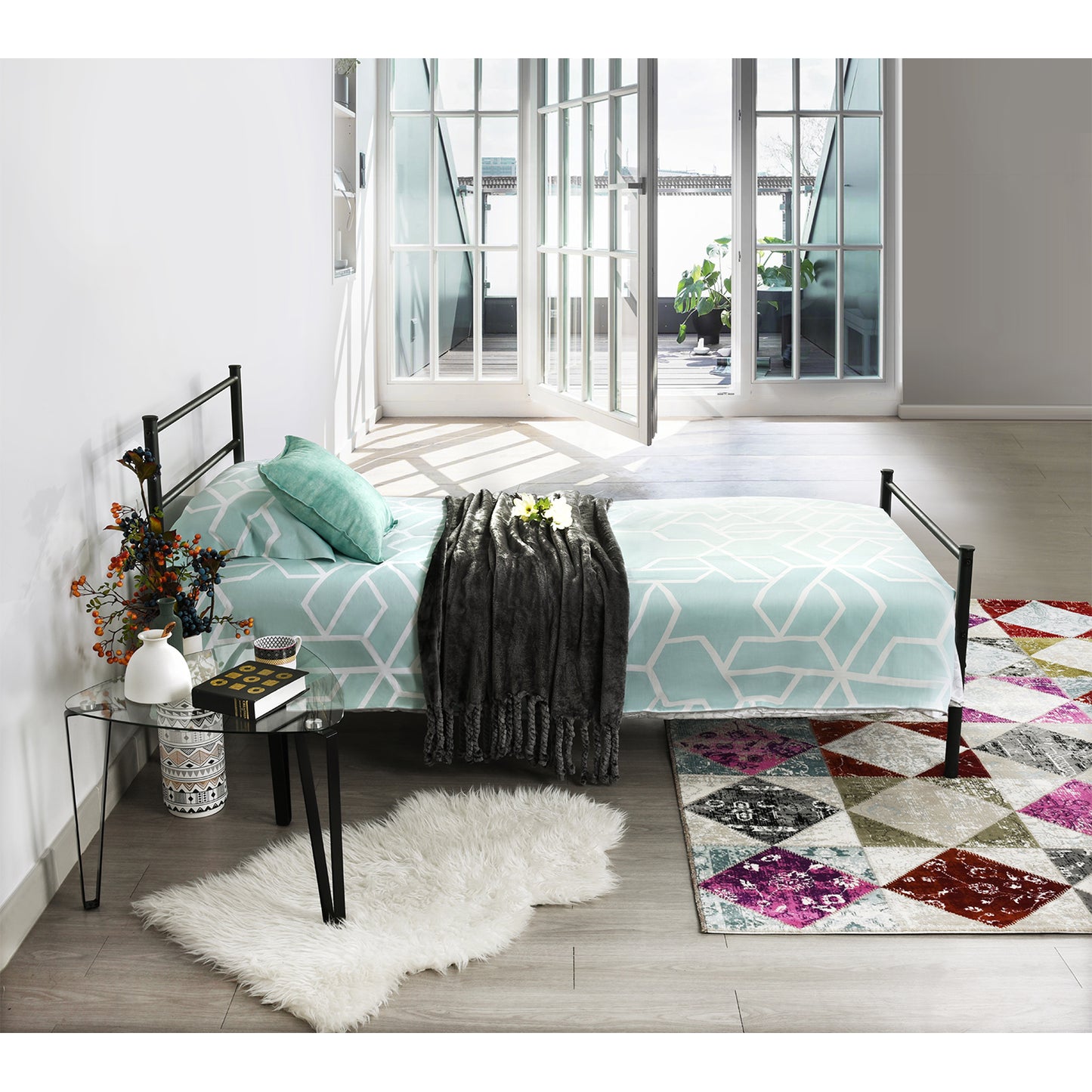PRIMO Single/Double Metal Bed 94 * 196 cm/143 * 196 cm - Black/White