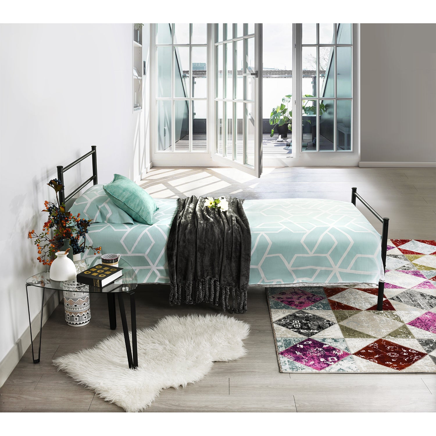 PRIMO Single/Double Metal Bed 94 * 196 cm/143 * 196 cm - Black/White