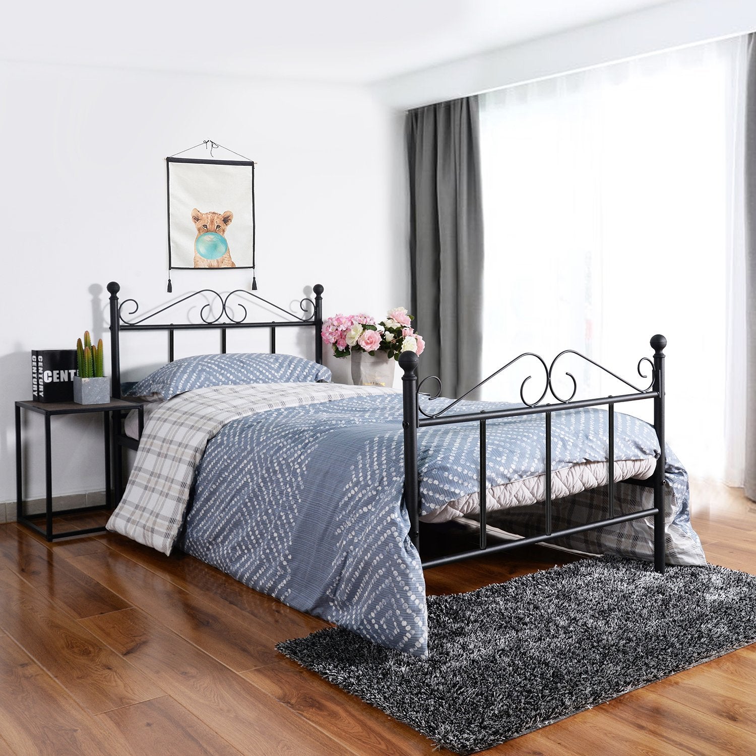 TIKI Single/Double Metal Bed 94 * 196 cm/143 * 196 cm - Black/White