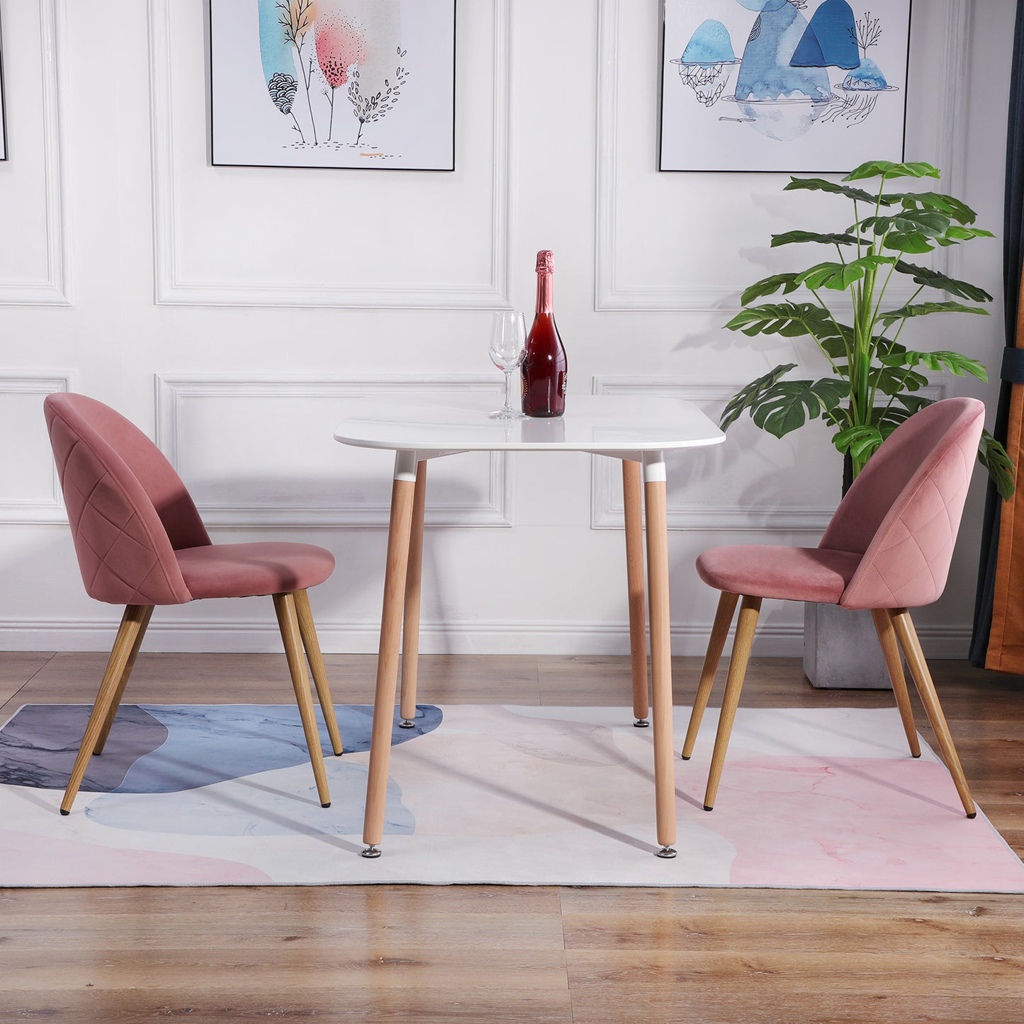 ZOMBA Velvet Dining Chairs with Metal Legs - Pink/Blue/Cactus