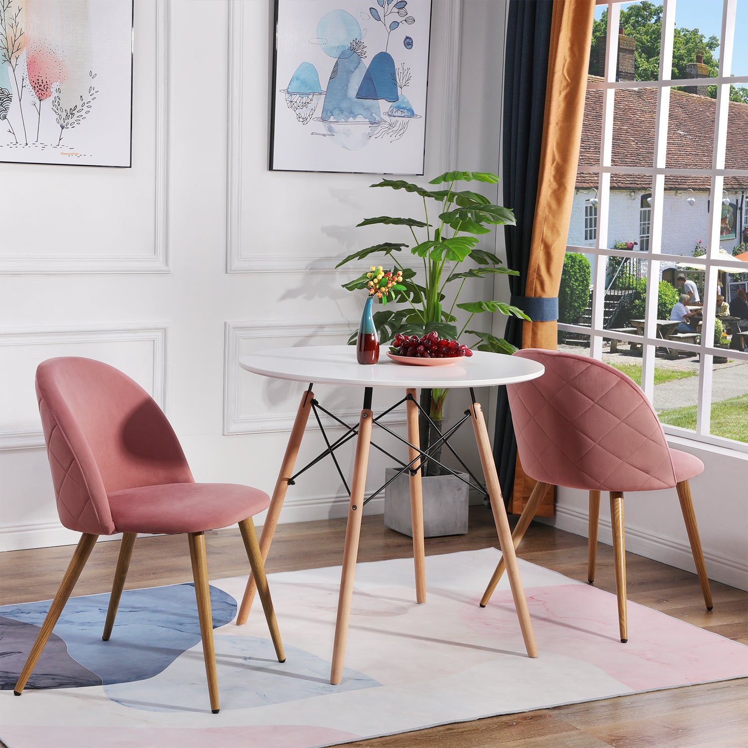 ZOMBA Velvet Dining Chairs with Metal Legs - Pink/Blue/Cactus